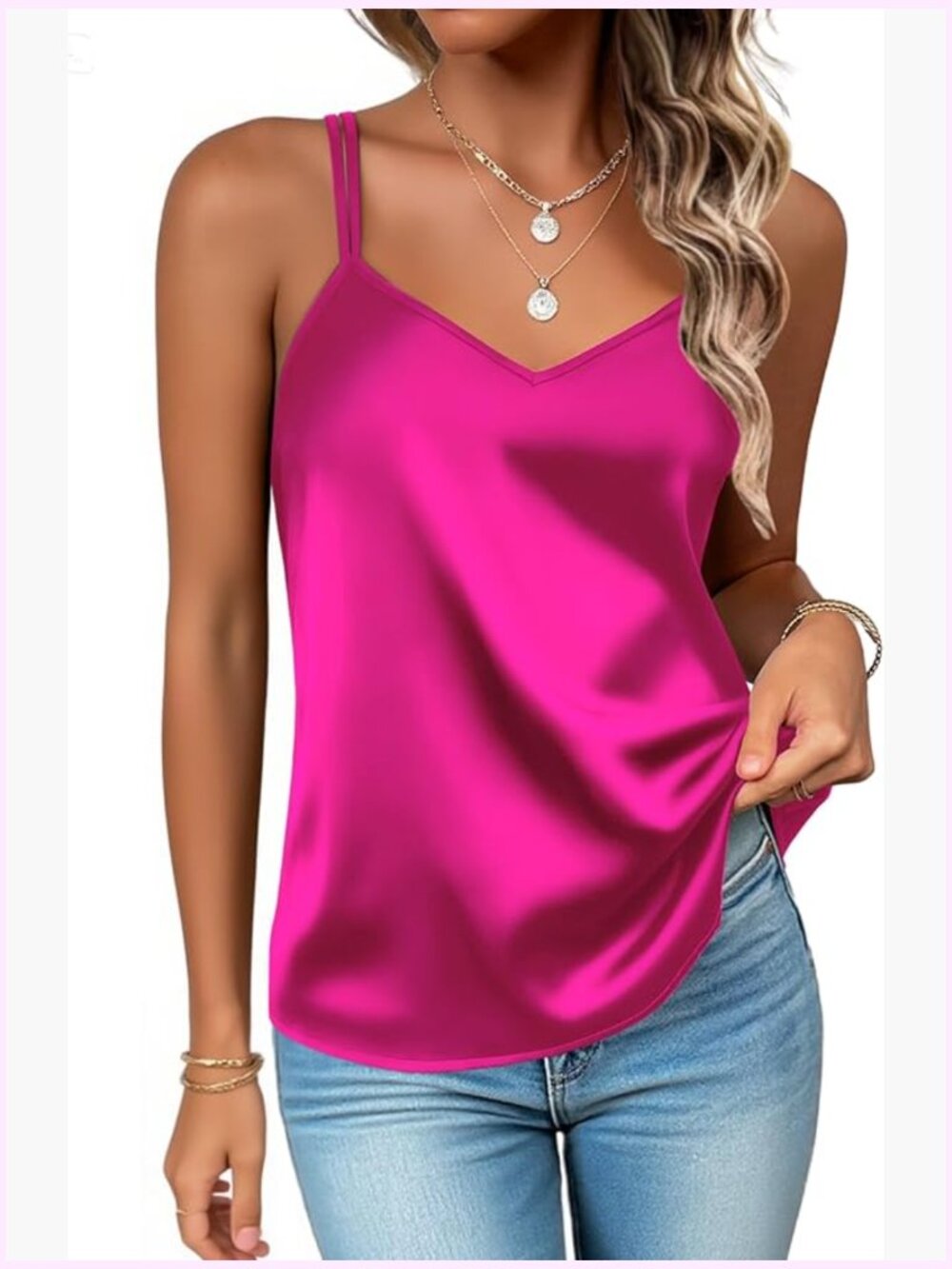 Silk Camisole Top V Neck Satin Tank Top Spaghetti Strap Cross Back Sleeveless